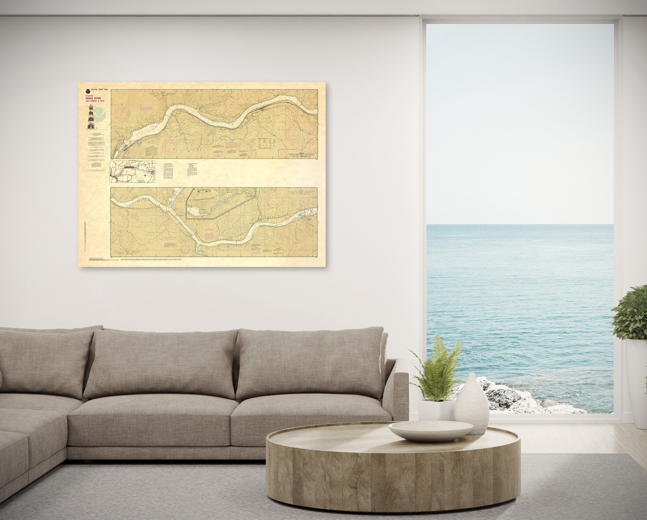 ANTIQUED NOAA Chart 18546: Snake River-Lake Herbert G. West