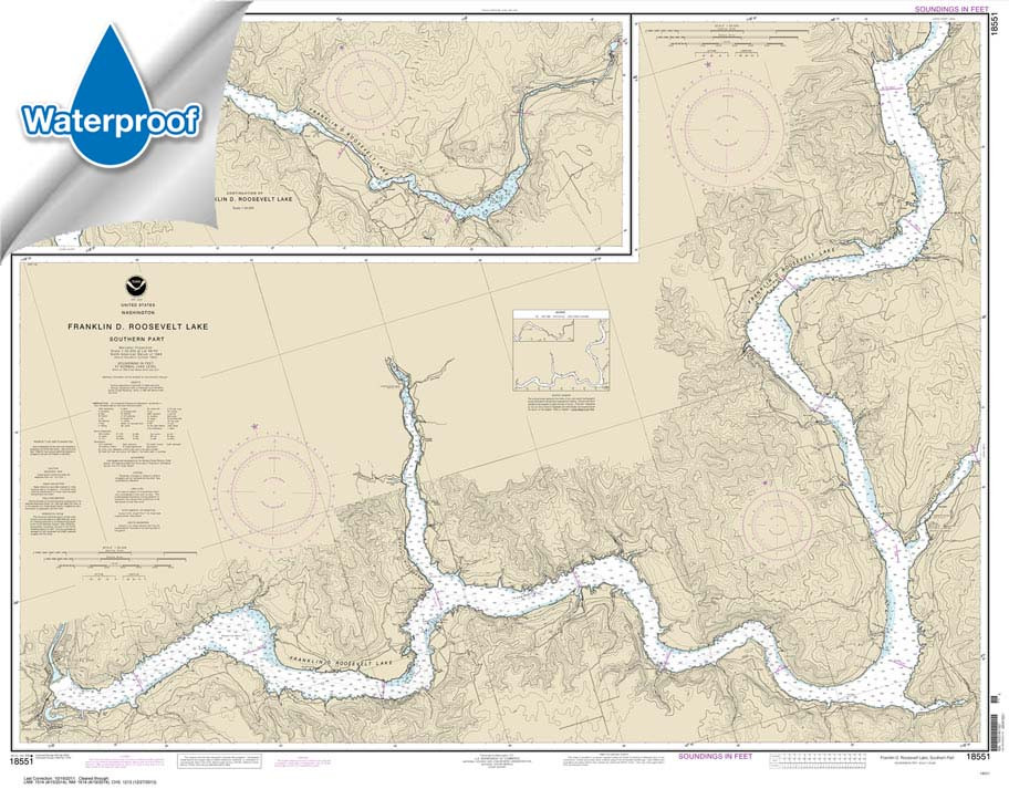 Waterproof HISTORICAL NOAA Chart 18551: FRANKLIN D. ROOSEVELT LAKE Southern part