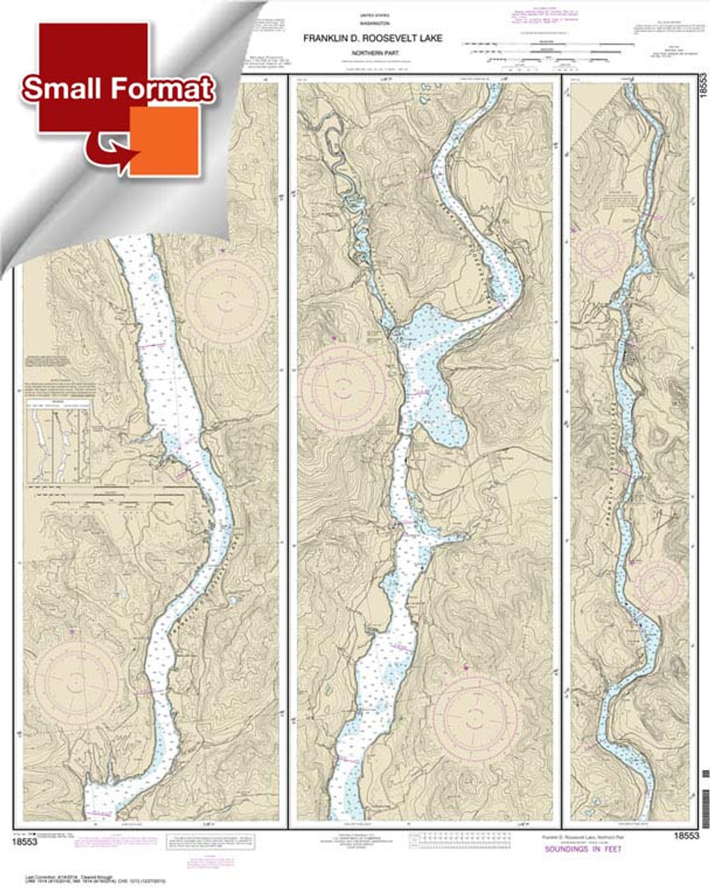 Small Format HISTORICAL NOAA Chart 18553: FRANKLIN D. ROOSEVELT LAKE Northern part