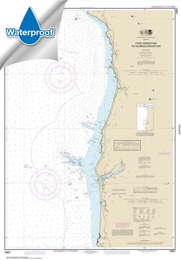 Waterproof NOAA Chart 18601: Cape Sebastian to Humbug Mountain