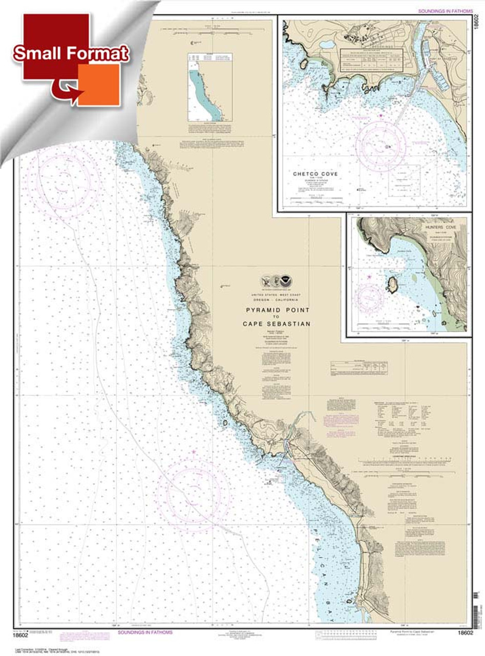 Small Format NOAA Chart 18602: Pyramid Point to Cape Sebastian;Chetco Cove;Hunters Cove