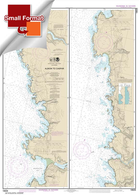 Small Format HISTORICAL NOAA Chart 18628: Albion to Caspar