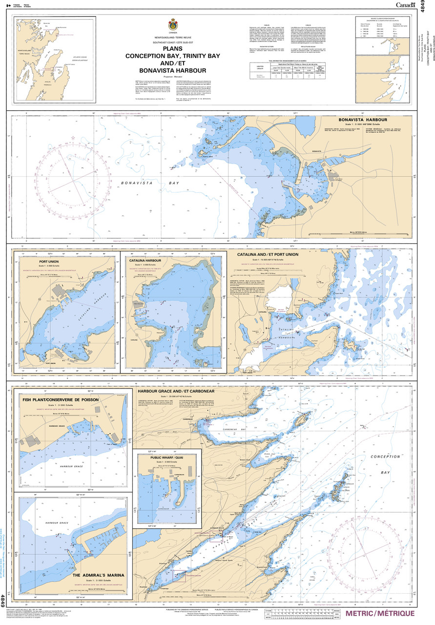 CHS Chart 4849: Plans, Conception Bay, Trinity Bay and/et Bonavista Harbour