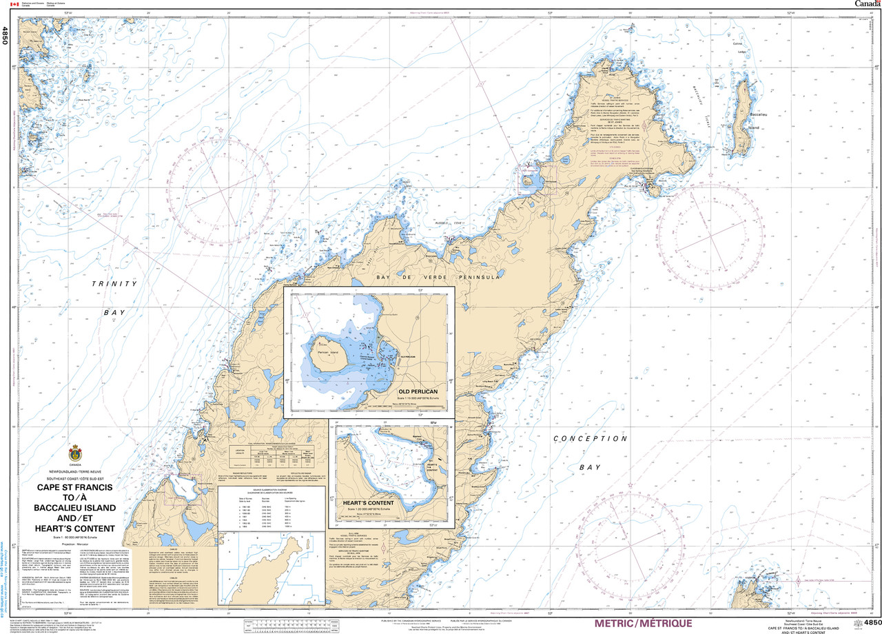 CHS Chart 4850: Cape St Francis to / Ã  Baccalieu Island and / et Heart's Content