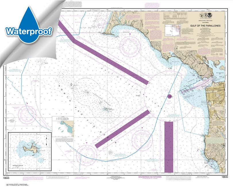 Waterproof HISTORICAL NOAA Chart 18645: Gulf of the Farallones;Southeast Farallon