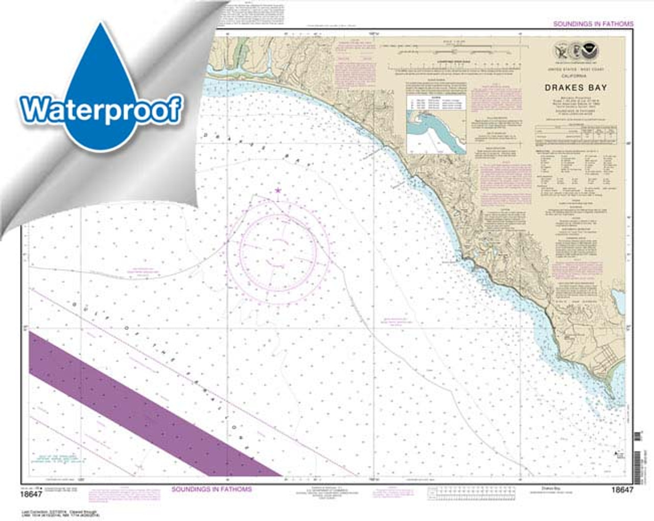 Waterproof HISTORICAL NOAA Chart 18647: Drakes Bay
