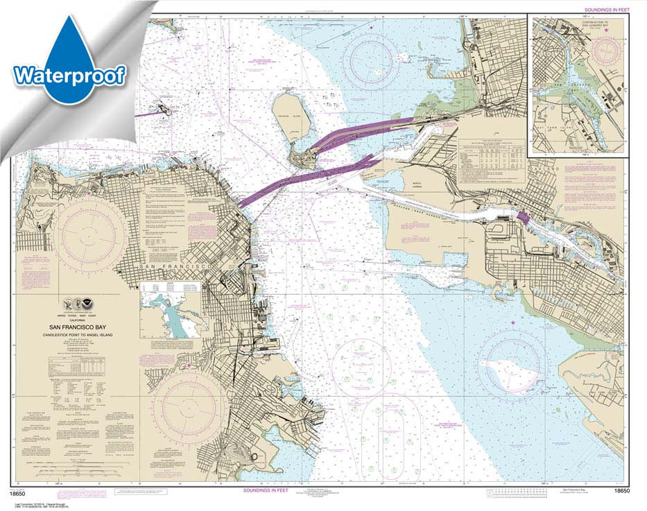 Waterproof NOAA Chart 18650: San Francisco Bay Candlestick Point to Angel Island
