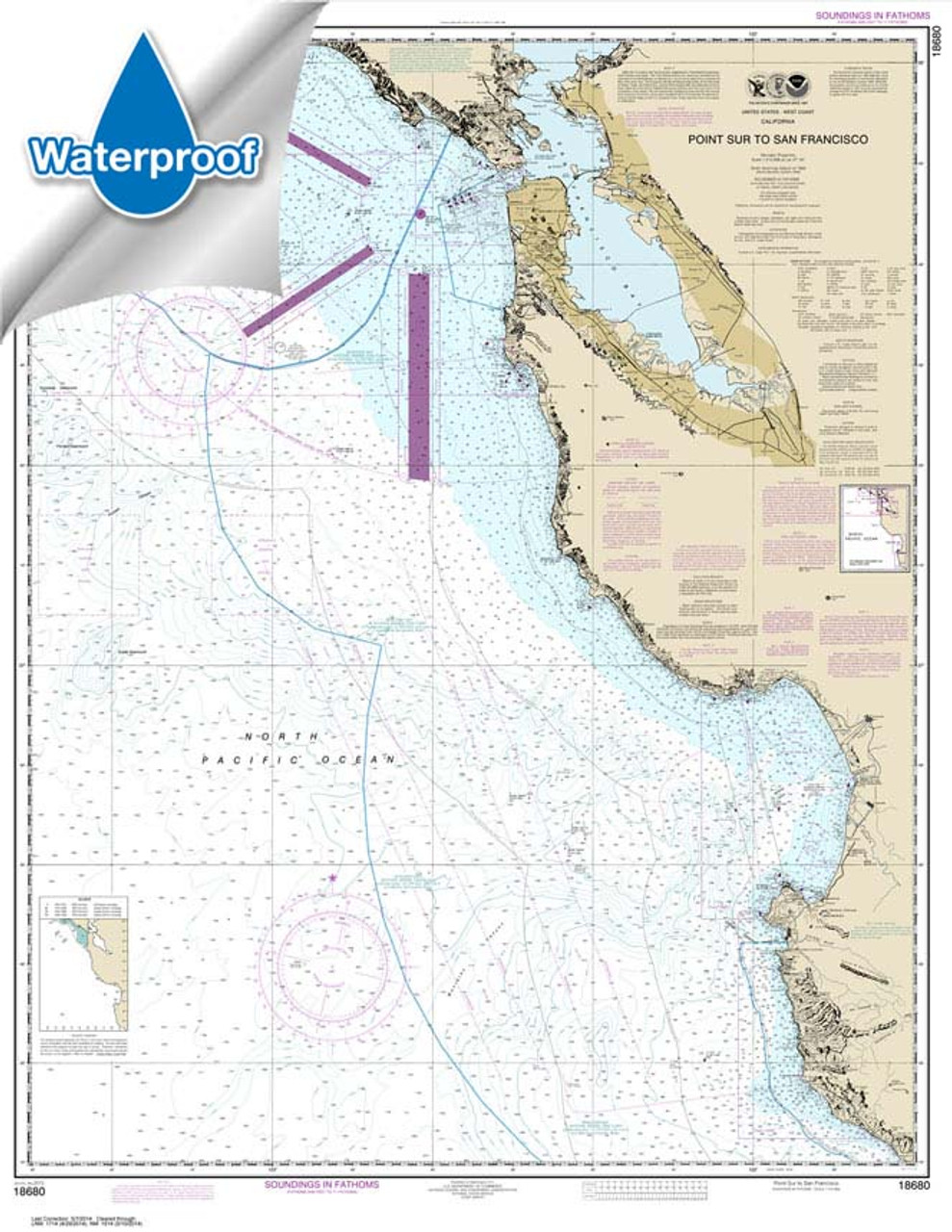 Waterproof NOAA Chart 18680: Point Sur to San Francisco