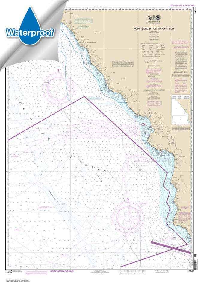 Waterproof NOAA Chart 18700: Point Conception to Point Sur