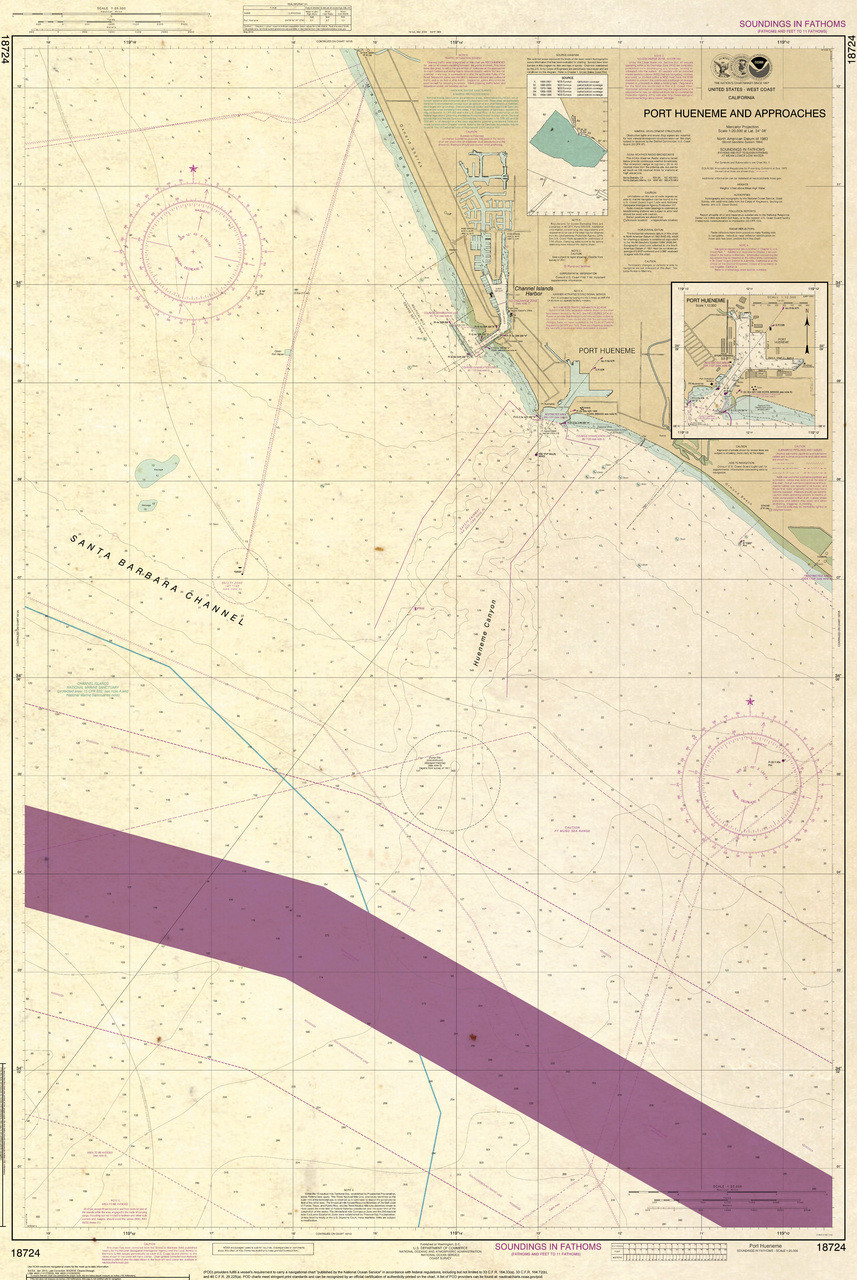 ANTIQUED NOAA Chart 18724: Port Hueneme and Approaches; Port Hueneme