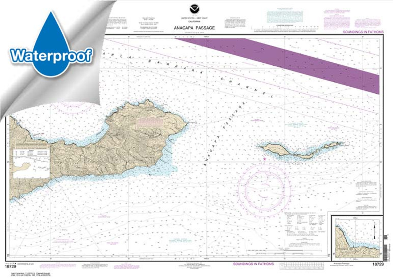 Waterproof NOAA Chart 18729: Anacapa Passage;Prisoners Harbor