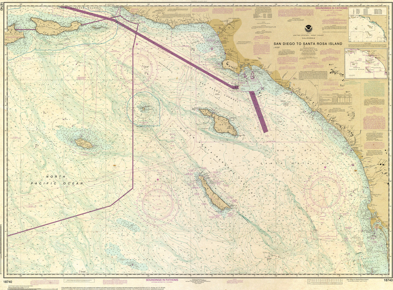 ANTIQUED NOAA Chart 18740: San Diego to Santa Rosa Island