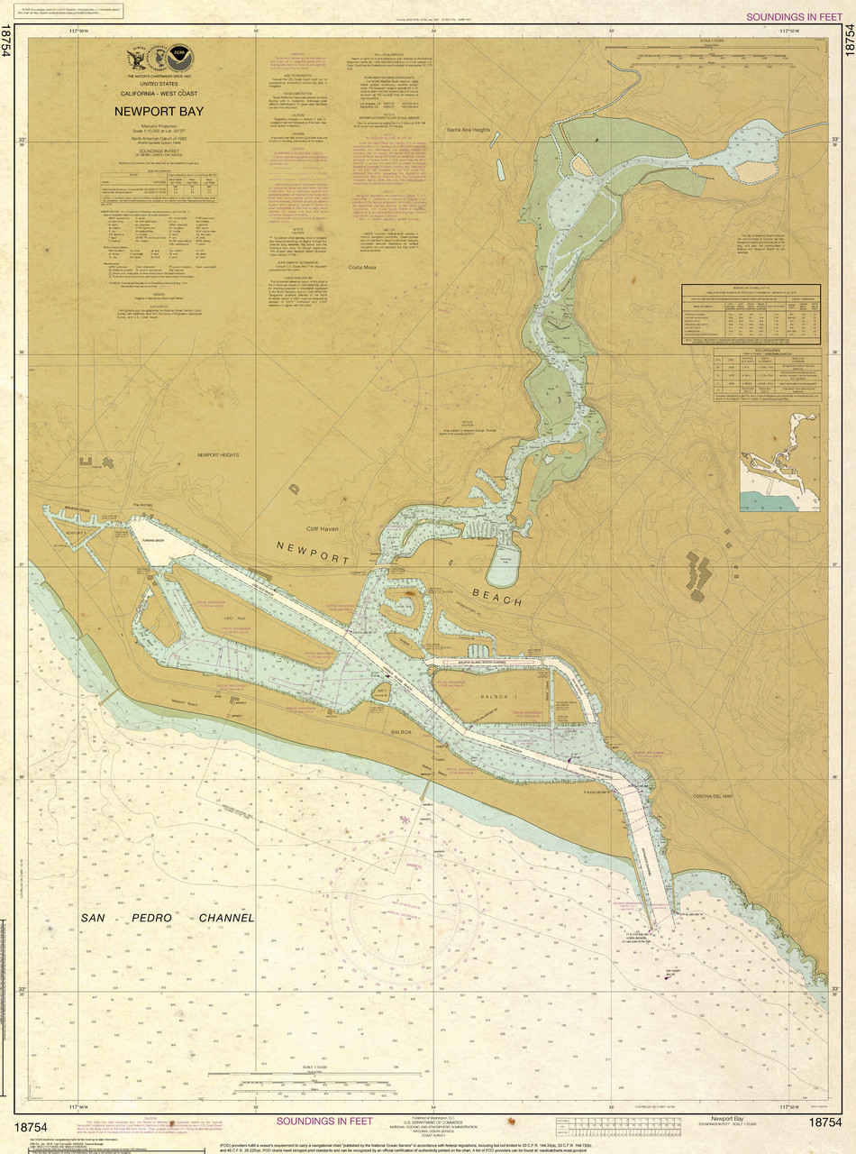 ANTIQUED HISTORICAL NOAA Chart 18754: Newport Bay