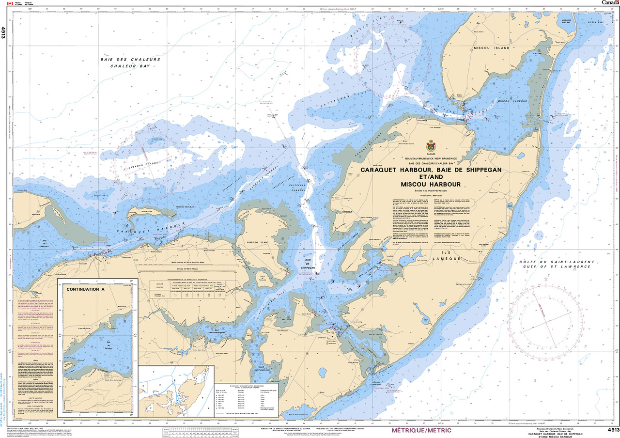 CHS Chart 4913: Caraquet Harbour, Baie de Shippegan and / et Miscou Harbour