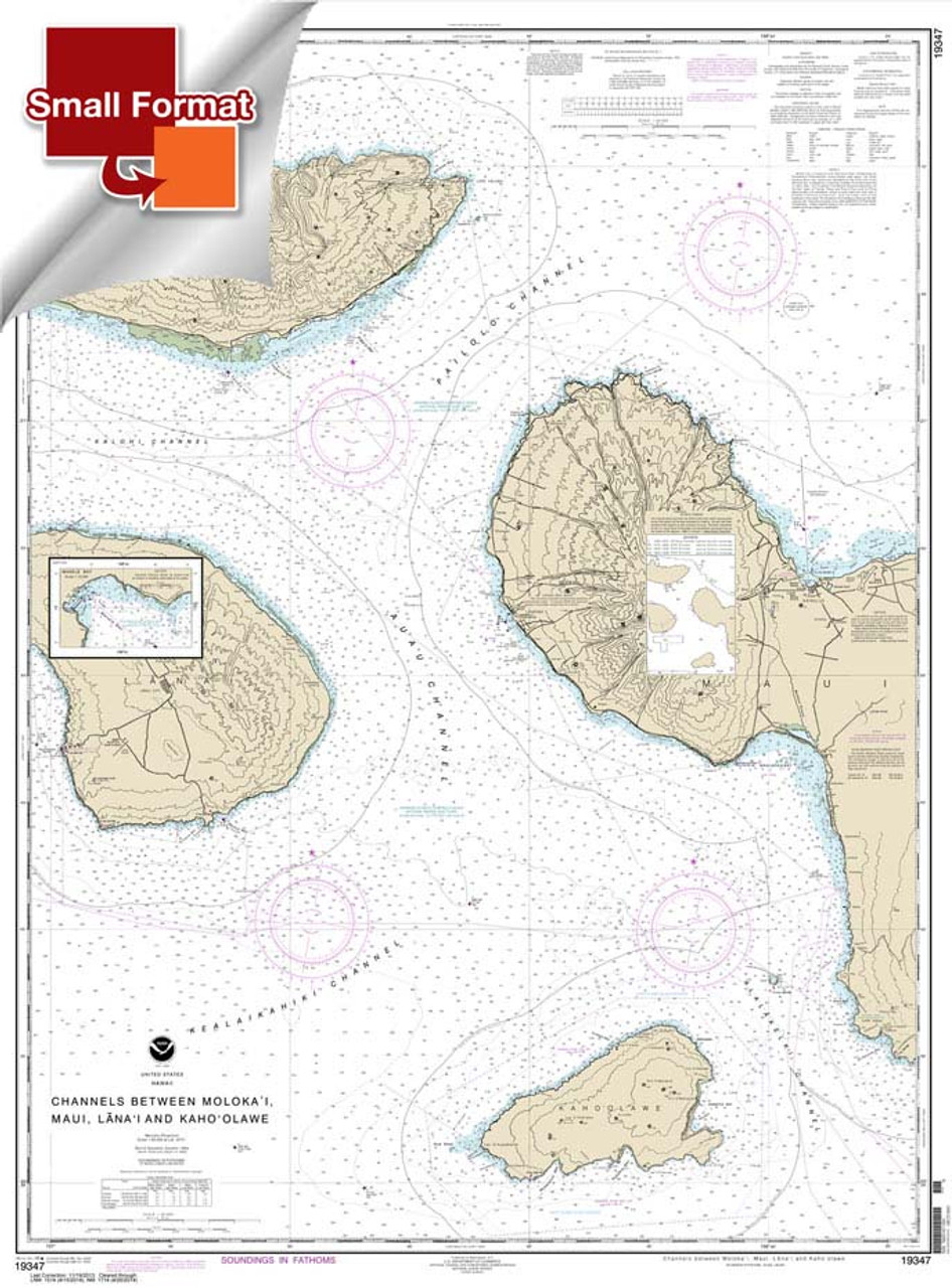 Small Format NOAA Chart 19347: Channels between Molokai: Maui: Lana'i and Kaho'olawe;Manele Bay