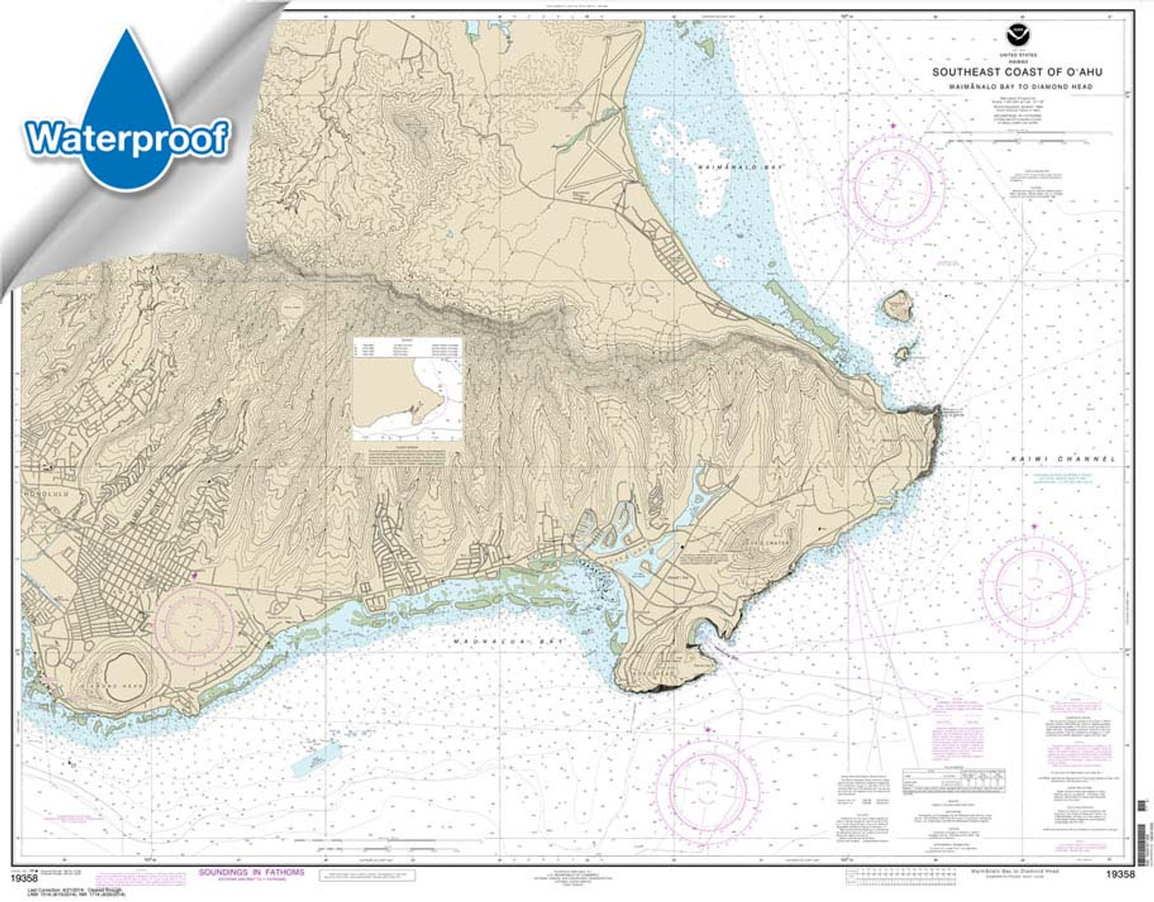 Waterproof NOAA Chart 19358: Southeast Coast of O'ahu Waimanalo Bay to Diamond Head