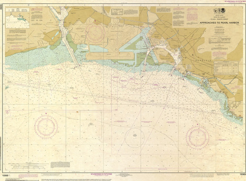 ANTIQUED NOAA Chart 19369: O'ahu South Coast Approaches to Pearl Harbor