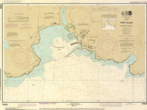 ANTIQUED NOAA Chart 19382: Port Allen Island of Kaua'i