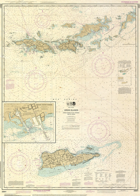 ANTIQUED NOAA Chart 25641: Virgin Islands-Virgin Gorda to St. Thomas and St. Croix