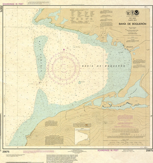 ANTIQUED NOAA Chart 25675: Bahia de Boqueron