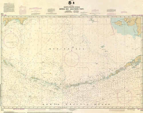 ANTIQUED NOAA Chart 513: Bering Sea Southern Part