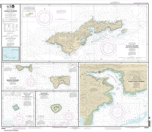 NOAA Chart 83484: U.S. Possessions in Samoa Islands Manua Islands;Pago Pago Harbor;Tutuila Island;Rose Atoll;Swains Island