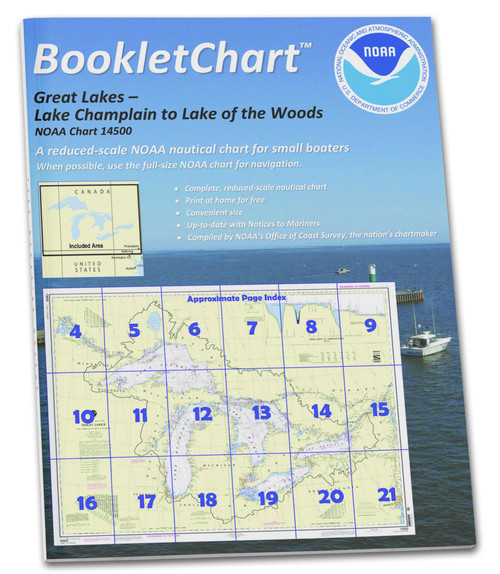 NOAA BookletChart 14500: Great Lakes: Lake Champlain to Lake of The Woods, Handy 8.5" x 11" Size. Paper Chart Book Designed for use Aboard Small Craft