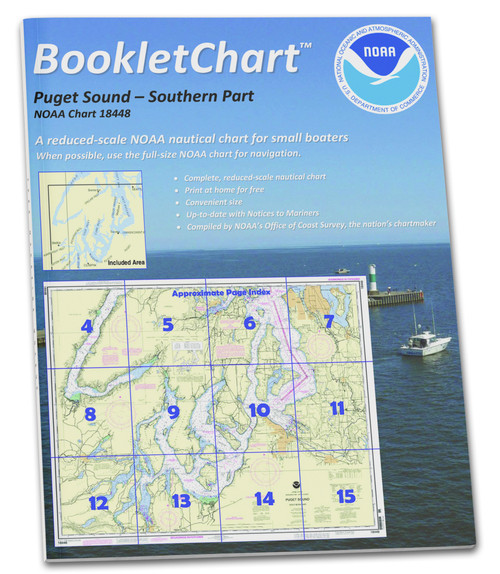 NOAA BookletChart 18448: Puget Sound-Southern Part, Handy 8.5" x 11" Size. Paper Chart Book Designed for use Aboard Small Craft