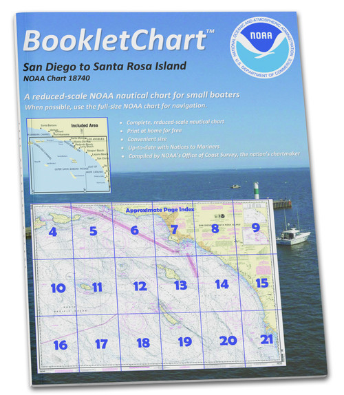 NOAA BookletChart 18740: San Diego to Santa Rosa Island, Handy 8.5" x 11" Size. Paper Chart Book Designed for use Aboard Small Craft