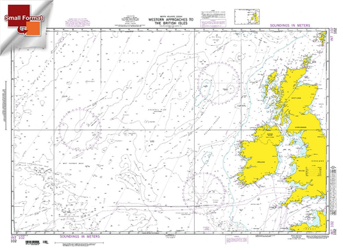NGA Chart 102: Western Apprs. To The British Isles, Approx. Size 21" x 31" (SMALL FORMAT WATERPROOF)