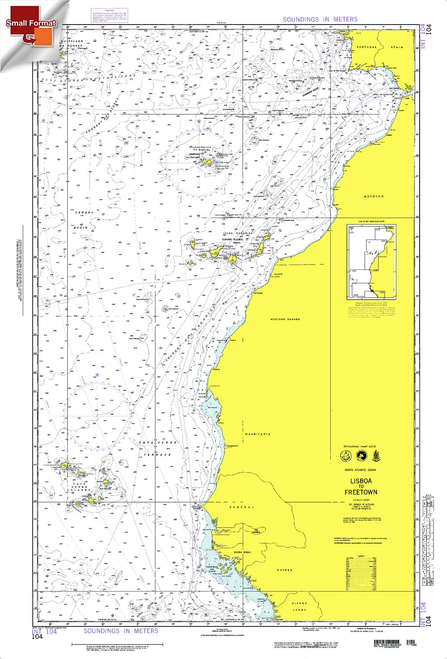 NGA Chart 104: Lisboa To Freetown, Approx. Size 21" x 31" (SMALL FORMAT WATERPROOF)