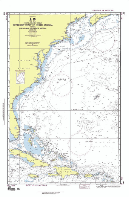 NGA Chart 108: Southeast Cst. N. Amer. Incl. Bahamas