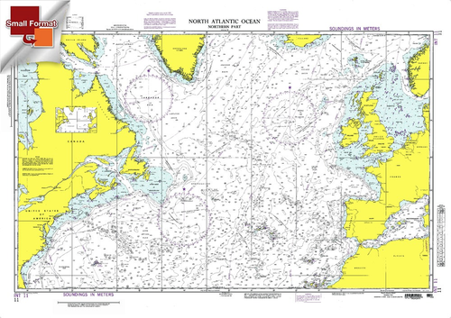 NGA Chart 11: North Atlantic Ocean - Northern Part, Approx. Size 21" x 31" (SMALL FORMAT WATERPROOF)
