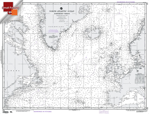 NGA Chart 121: North Atlantic Ocean Northern Sheet, Approx. Size 21" x 27" (SMALL FORMAT WATERPROOF)
