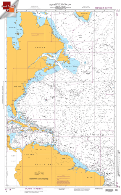 NGA Chart 13: North Atlantic Ocean-Western Portion, Approx. Size 21" x 28" (SMALL FORMAT WATERPROOF)