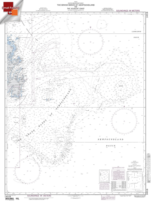 NGA Chart 14018: Grand Banks Of Newfoundland, Approx. Size 21" x 28" (SMALL FORMAT WATERPROOF)