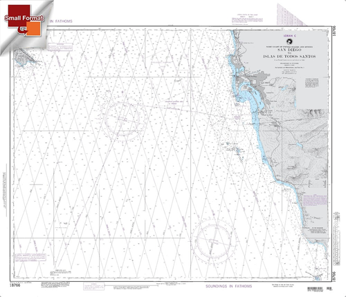 NGA Chart 18766: San Diego To Islas De Todos Santos, Approx. Size 21" x 25" (SMALL FORMAT WATERPROOF)
