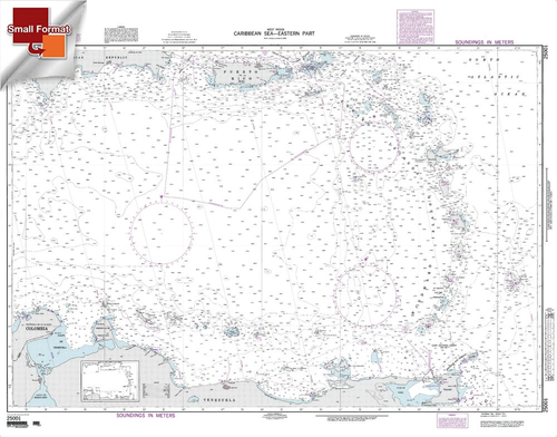 NGA Chart 25001: Caribbean Sea-Eastern Part, Approx. Size 21" x 27" (SMALL FORMAT WATERPROOF)