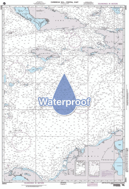Waterproof NGA Chart 26001: Carribean Sea - Central Part
