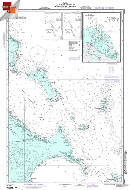 NGA Chart 26280: Eleuthera Island To Crooked Is Passage, Approx. Size 21" x 31" (SMALL FORMAT WATERPROOF)