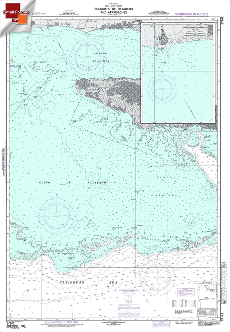 NGA Chart 27142: Surgidero De Batabano And Approaches, Approx. Size 21" x 30" (SMALL FORMAT WATERPROOF)