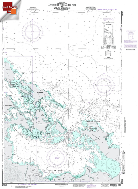 NGA Chart 28041: Approaches To Bocas Del Toro And Laguna, Approx. Size 21" x 29" (SMALL FORMAT WATERPROOF)