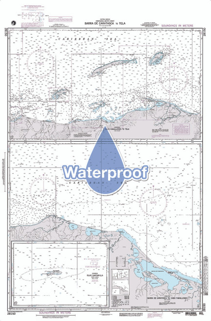 Waterproof NGA Chart 28150: Cabo Farallones to Tela