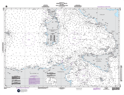 NGA Chart 53011: Menorca to Malta including the Tyrrhenian Sea