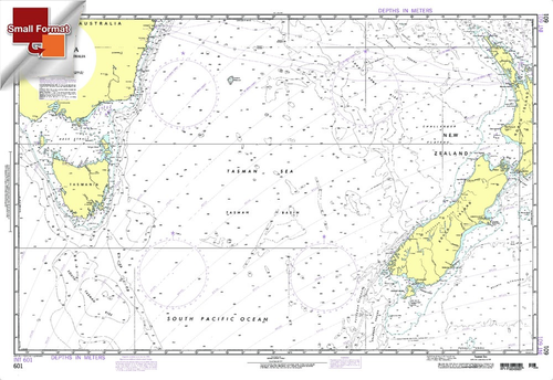 NGA Chart 601: Tasman Sea [New Zealand To Se Australia], Approx. Size 21" x 31" (SMALL FORMAT WATERPROOF)