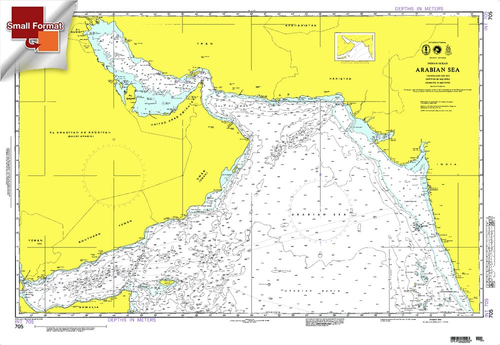 NGA Chart 705: Arabian Sea[Indian Ocean], Approx. Size 21" x 32" (SMALL FORMAT WATERPROOF)