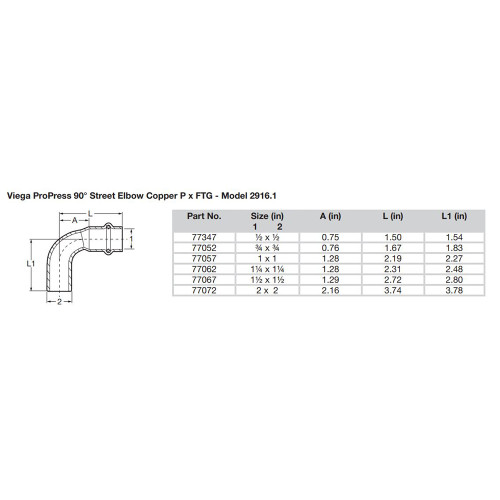 Viega ProPress 2" - 90 Copper Elbow - Street\/Press Connection - Smart Connect Technology [77072]