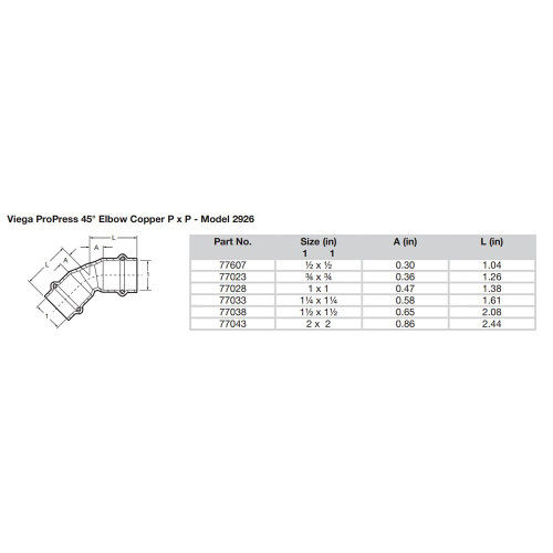 Viega ProPress 2" - 45 Copper Elbow - Double Press Connection - Smart Connect Technology [77043]
