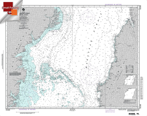 NGA Chart 72105: Makassar Strait - Central Part, Approx. Size 21" x 26" (SMALL FORMAT WATERPROOF)