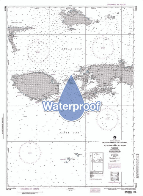 Waterproof NGA Chart 73018: Western Part of Pulau Seram With Pulau Buru & Pulau Obi